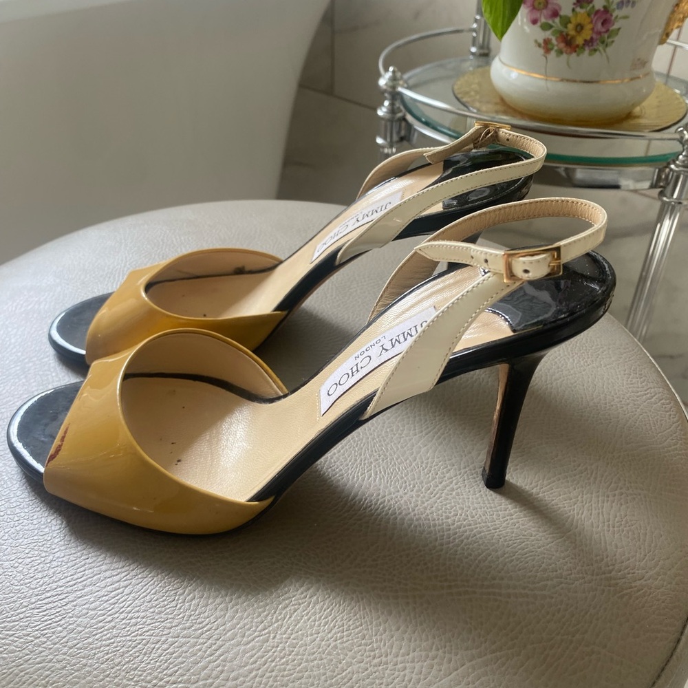 Jimmy Choo Tan and Black Slingback Heels 39.5 / US 9.5 - Picture 4 of 9